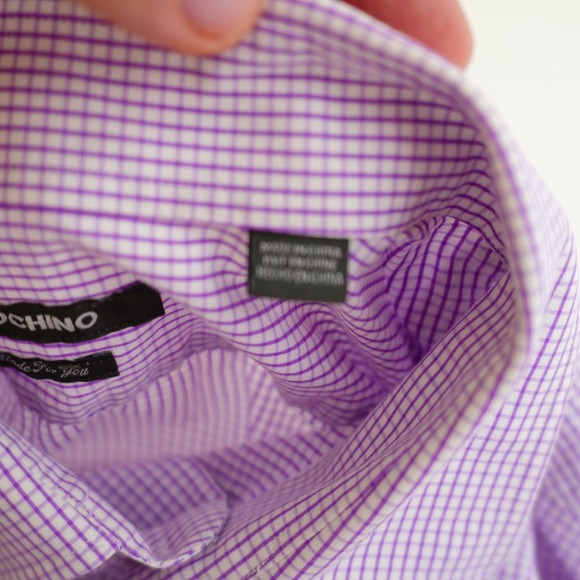 Indochino White Purple Check Collared Dress Shirt XL Pocket Front Cotton - Picture 9 of 10